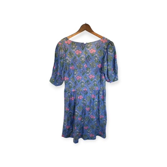 NWT LOFT Blue Wildflower Linen Blend Babydoll Dress Sz 6 - Picture 4 of 10